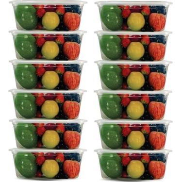 Imagem de Conjunto 12 Potes Retangulares de Plástico Transparente 1000/1L - Kit de Vasilhas para Alimentos, Mantimentos e Marmitas - Microondas, Congelador tipo Hermetico