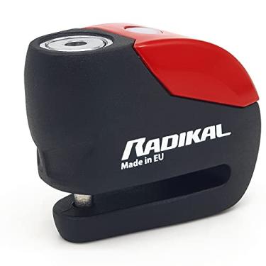 Imagem de RADIKAL Alarme de bloqueio de disco RK9 Botão ON de 120 db, mais visível, fonte de aviso, 100% à prova d'água, metal completo, trava de freio universal antifurto para motocicleta, scooter, bicicleta