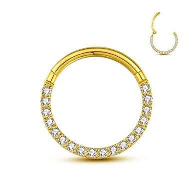 Imagem de Yaoyaoyors Piercing de argola de nariz plano articulado de aço cirúrgico 316L 18G (1,0 mm) para cartilagem, anel plano, anel, argola, septo, hélice para cartilagem, joia de 10 mm de diâmetro, anel dourado