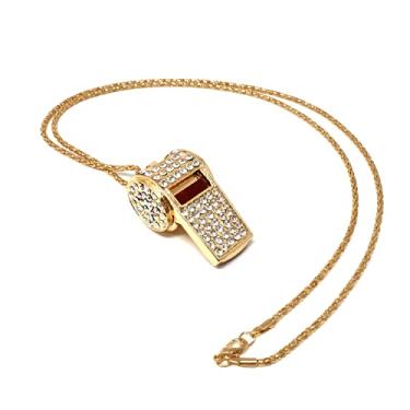 Imagem de Honbay 1 peça apito de strass longo suéter corrente banhado a ouro apito com pingente de cristal suéter longo colar para mulheres joias presentes, Metal, Strass