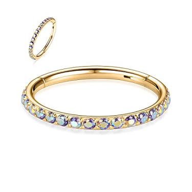 Imagem de PEAKLINK 20G 18G 16G 14G CZ/Opala Aço Inoxidável Sem Costura Articulada Segmento Anel de Piercing para Cartilagem de Concha de Septo Helix 6/7/8//9/10/12 mm, Metal, outro,