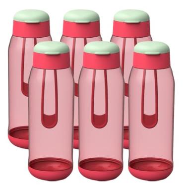 Imagem de Kit 6 Garrafinha Água Squeeze Esporte 550ml Alça Resistente Bpa Free Escritório Academia (Rosa)