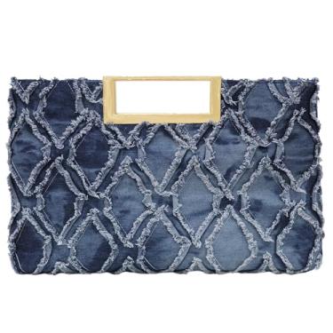 Imagem de Milisente Bolsa clutch feminina formal casual brilhante de couro sintético com alça para formatura, coquetel, casamento, Azul jeans escuro