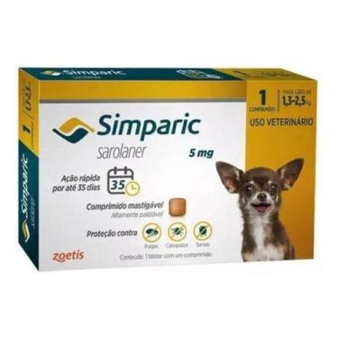 Imagem de Simparic Antipulga E Carrapatos 1,3 A 2,5 Kg 5 Mg 1cp Zoetis