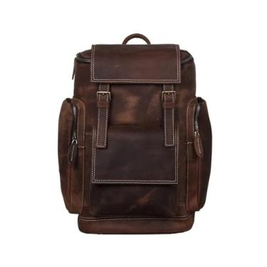Imagem de Mochila masculina de couro genuíno vintage, bolsa de viagem para laptop de grande capacidade de 15 polegadas(Coffee)