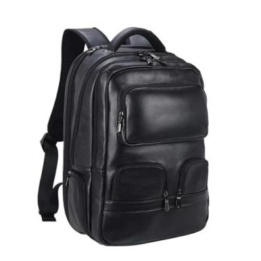Imagem de Mochila masculina de couro de qualidade para homens, bolsa de viagem de grande capacidade, mochila de couro ao ar livre(Black)