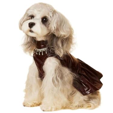 Imagem de HQREA Jaquetas de couro para cães pequenos, vestido de princesa de poliuretano, jaqueta de motociclista para cães, moda de luxo, aniversário, menino, menina, saia tutu com colares para roupas de festa
