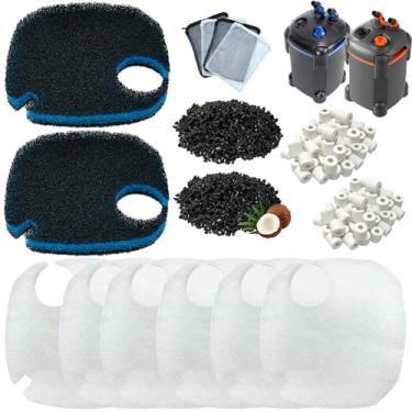 Imagem de Compatível com filtro externo de aquário AMOSIJOY 172/225/265GPH e filtro de aquário Coospider-repta 172/225/265GPH, inclui 6 fios brancos, 2 almofadas de filtro grossas, 2 refis de filtro de carbono