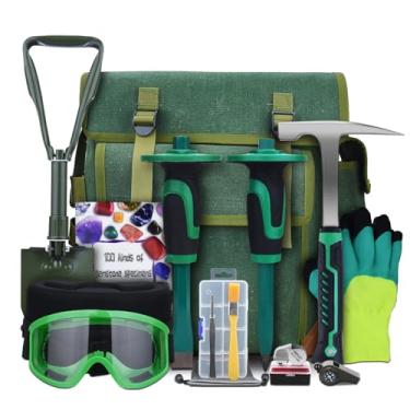 Imagem de YTYLSJ Kit de 16 peças de martelo geológico de rocha, conjunto de mochila portátil de 946 ml, adequado para caça de rocha, mineração de ouro, escolha ideal para iniciantes e entusiastas