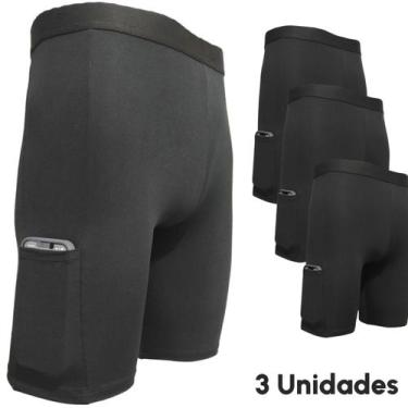 Imagem de Kit 3 Short Térmico Ciclista Com Bolso Segunda Pele Proteção UV Meia C