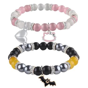 Imagem de Casais/pulseiras combinando, pulseiras da amizade, conjunto de pulseiras morcego/aranha/gatinho com anéis de casal, joias de aniversário de dia dos namorados presentes para namorada e namorada,