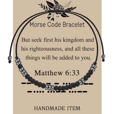 Imagem de BEKECH Mateus 6:33 Pulseira Código Morse Joias Faith Bible Verse Matthew 6:33 First His Kingdom and His Righteousness Gift, Small, Aço inoxidável, Miçanga