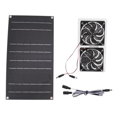 Imagem de MUNEFE Ventilador movido a energia solar, kit de ventilador de exaustão solar, ventiladores duplos de 100 W, painel solar de baixo ruído para galpão, sótão, estufa
