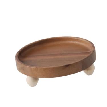 Imagem de Deevoka Riser de madeira Riser Wood Pedestal Stand Desktop Ornament com pernas simples bandeja de jóias de pratos de pão, para cafe, L