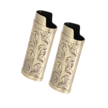 Imagem de Estojo de isqueiro vintage atraente conjunto de 2 peças portátil para isqueiro para uso diário (Bronze)