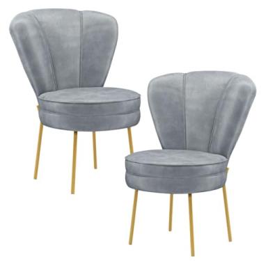 Imagem de Kit 2 Cadeiras Estofadas para Sala de Jantar Moderna Cozinha Pés de Ferro Reforçado MOBLAN decor (Cinza)