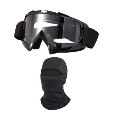Imagem de LJDJ Óculos de motocross para motocicletas off-road para quadriciclo com proteção solar UV balaclava cobertura facial completa (preto/transparente + máscara)
