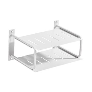 Imagem de WeiLaiKeQi 2 Camadas Caixa de armazenamento de parede da prateleira do projetor Survedor de roteador 11.81 "x8.27" Prateleira de roteador para soquete, Branco