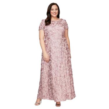 Imagem de Alex Evenings Vestido feminino longo roseta mãe da noiva com mangas curtas, vestido formal, convidada de casamento (tamanho grande), Rosa Plus, 48