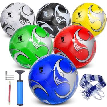 Imagem de DHYLRICHER Pacote com 6 bolas de futebol tamanho 4 para crianças e adultos, brincadeiras ao ar livre, inclui rede de transporte, agulhas, bomba de ar, para meninos, meninas, adolescentes e adultos