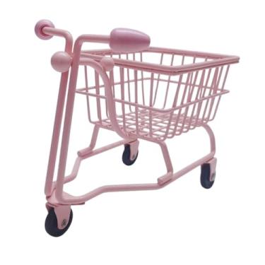 Imagem de Fenteer Mini Carrinho de Compras Mini Armazenamento de Armazenamento Photography Prop Rap Play Play Modelo Crianças Push Push CARR Acessórios de brinquedos, Rosa