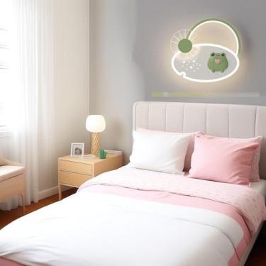 Imagem de GZZBMY Candeeiro de parede LED para quarto de crianças três cores regulável metal aplique de parede interior simples criativo decoração fundo pequeno iluminação para quarto mesinha (C)