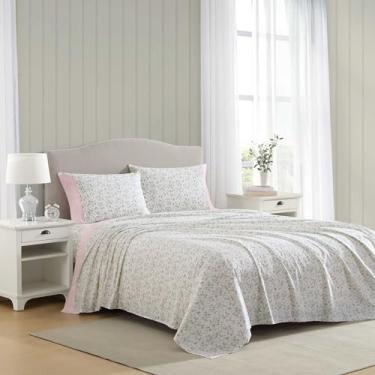 Imagem de Laura Ashley - Jogo de lençol King, roupa de cama de algodão percal respirável com fronhas combinando, 200 fios, bolso profundo, essenciais para quarto chique (Bonnie Pink, King)