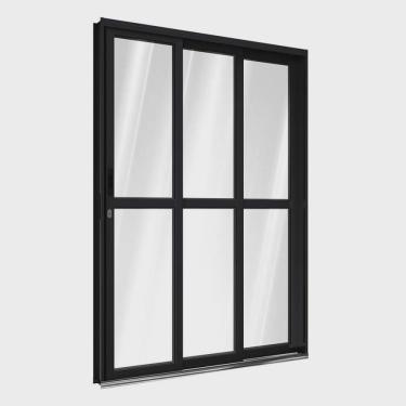 Imagem de Porta de Aluminio de Correr Lateral com Travessa 2 Folhas móveis e 1 Folha Fixa 213x150cm Riobras