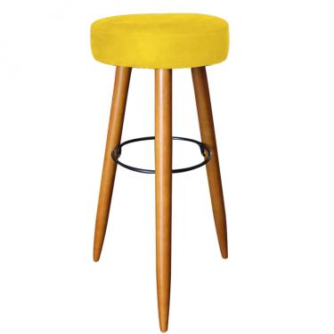 Imagem de Banqueta Alta Lia Para Cozinha Bar Balcão Bistrô Pé Palito Castanho Suede Amarelo - Ahazzo Móveis