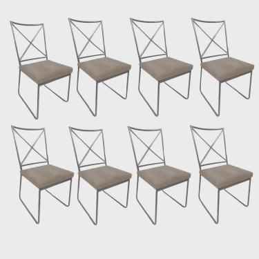 Imagem de Kit 08 Cadeiras Sala de Jantar Escritório Office Clark Industrial Ferro Cinza Corino Bege - Ahz Móveis