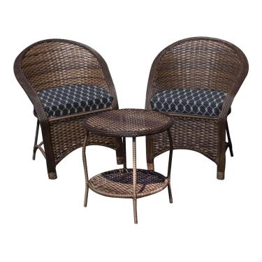 Imagem de Conjunto de Poltronas Fibra Sintética Seul - 2 Poltronas + 1 Mesa Centro - Tecido Nautical Marinho