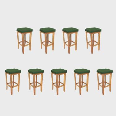Imagem de Kit 09 Banqueta Alta Ben Gourmet Balcão Bistrô Cozinha Base Madeira Maciça Suede Verde Musgo - Ahz Móveis