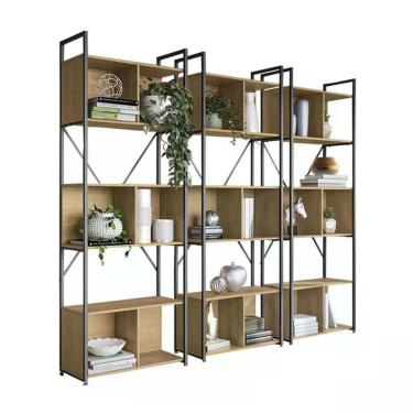 Imagem de Conjunto 03 Estantes Com Nicho Industrial Crome Li014 Freijo Preto Kappesberg Freijo Preto