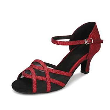 Imagem de Akanu Sapatos femininos de dança latina femininos de salão salsa sapatos de dança, Vermelho, 10.5