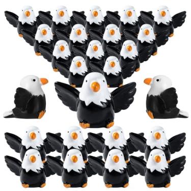 Imagem de AWEELON 24 peças de mini águia calva de resina, estatuetas patrióticas de pássaro águia calva, figura de brinquedo de águia americana selvagem, ornamentos para festa do dia da independência, jardim ao