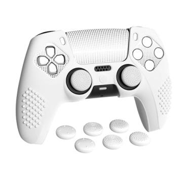 Imagem de PlayVital Capa de silicone atualizada para controle ps5 com 6 punhos de polegar e 2 adesivos, compatível com estação de carregamento, edição cravejada 3D, antiderrapante, à prova de choque, capa
