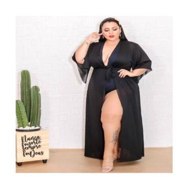 Imagem de Saída Praia Longa Kimono Plus Size Manga Aberta - Quem Diria, Verde ba