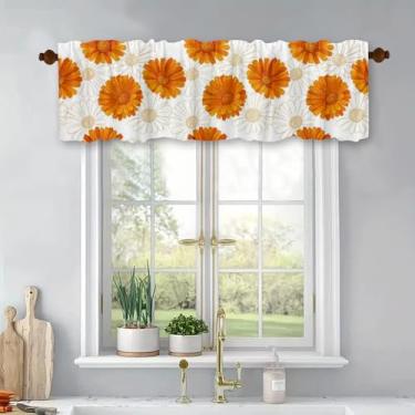 Imagem de Cortinas de cozinha curtas com flores amarelas de calêndula para tratamento de janelas, cortinas blackout com bolso para varão, painel para banheiro, quarto, sala de estar, 137 x 45 cm