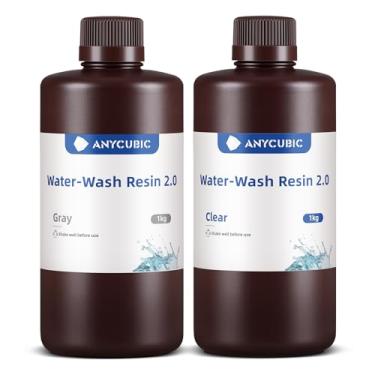 Imagem de ANYCUBIC Resina de impressora 3D lavável à água 2.0, resina 3D de alta precisão de 405 nm, resina fotopolímero de baixo encolhimento para impressora 3D de resina LCD DLP 4K/8K/12K (cinza +