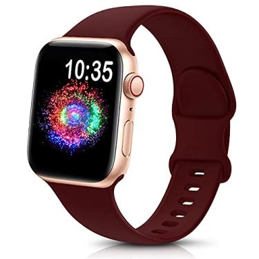 Imagem de TreasureMax Pulseira esportiva compatível com Apple Watch de 38 mm, 40 mm, 41 mm, 42/44 mm, 45 mm, 46 mm, 49 mm, vermelho vinho, pulseira de silicone macio compatível com Apple Watch séries 10 9 Ultra