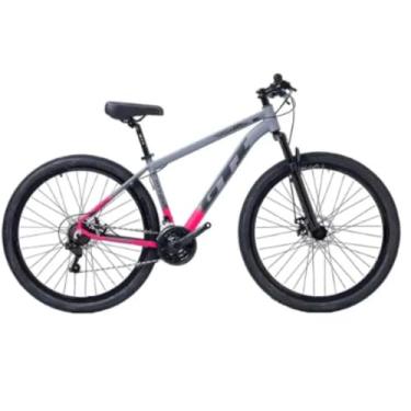 Imagem de Bicicleta Aro 29 GTI Roma 24 Velocidades MTB Index Disco Mecânico Suspensão 80mm Unissex (Cinza/Rosa, 19)