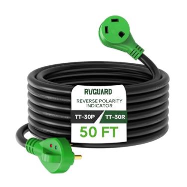 Imagem de RVGUARD Cabo De Extensão Para Rv De 30 A E 15 Metros Com Indicador De Polaridade Reversa, Cabo Stw De Calibre 10/3 Para Serviços Pesados Com Organizador De Cabos, Plugue Padrão Tt-30P/R, Verde, Lis