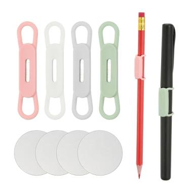 Imagem de PATIKIL 4 porta-lápis magnético para caneta, suporte de lápis flexível de silicone, clipe organizador ajustável com 4 folhas de metal para quadros brancos de geladeira, prancheta de mesa, 4 cores
