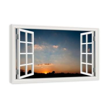 Imagem de PY3H69 Arte de parede em tela de janela aberta, impressão natural em tela. Lindo cenário de céu 58 cm, decoração de parede de paisagem de janela, decoração de casa moderna. Moldura interna 70 x 105 cm
