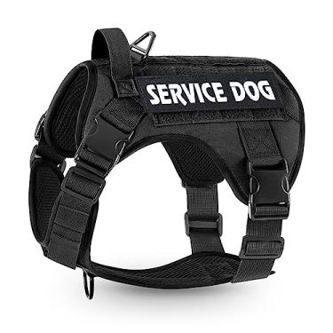 Imagem de voopet Peitoral tático para cães – Peitoral para cães de serviço militar colete de apoio emocional para cães de médio porte grande, respirável e ajustável, sem puxão, arnês ESA para treinamento de caça (com 6 etiquetas)