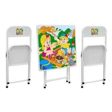 Imagem de Mesinha Infantil Criança Menino Menina Dobravél Desenho Didática Aço -