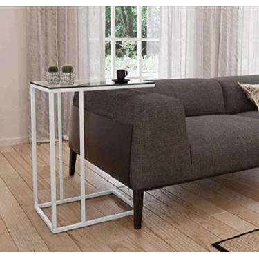 Imagem de Mesa Lateral Encaixe Apoio Branco com Tampo de Vidro - convenienza
