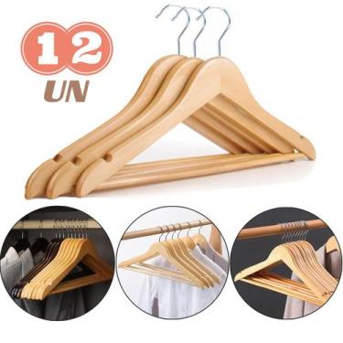 Imagem de Cabide Madeira Marfim Luxo 12 Peças  Para Camisas, Ternos, Casacos e C