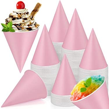 Imagem de Zubebe 200 Pack Snow Cone Cups 4.5 Oz Cone Paper Cups Bulk Small Water Dispenser Cups Wax Coated Leakproof Cups for Office Water Coolers Shaved Ice, Slush Ice Cream (Pink)