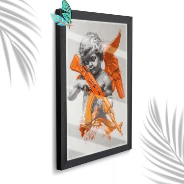 Imagem de Quadro Decorativo Cupido Argum + Vidro 33x25 Escritório Sala